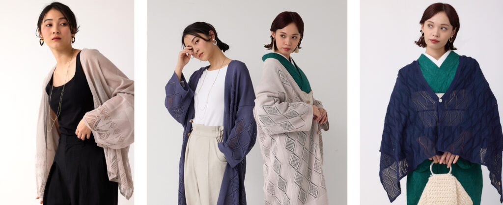 東京キモノショー2025に出展するYOUTOWA（ユウトワ）の羽織スタイリング。着物にも洋服にも合わせられるプラスワンアイテムとして提案